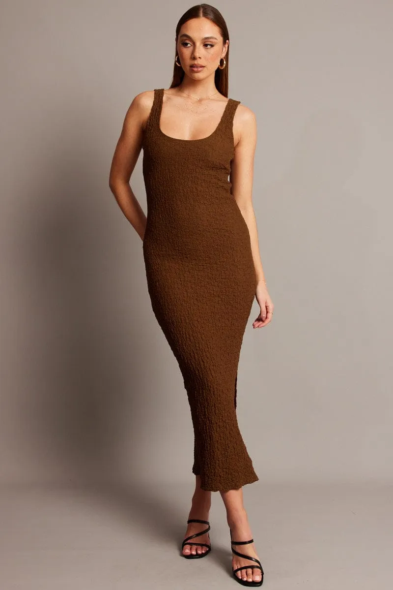 Calm Tone Semi Formal Brown Bodycon Dress Sleeveless Textured