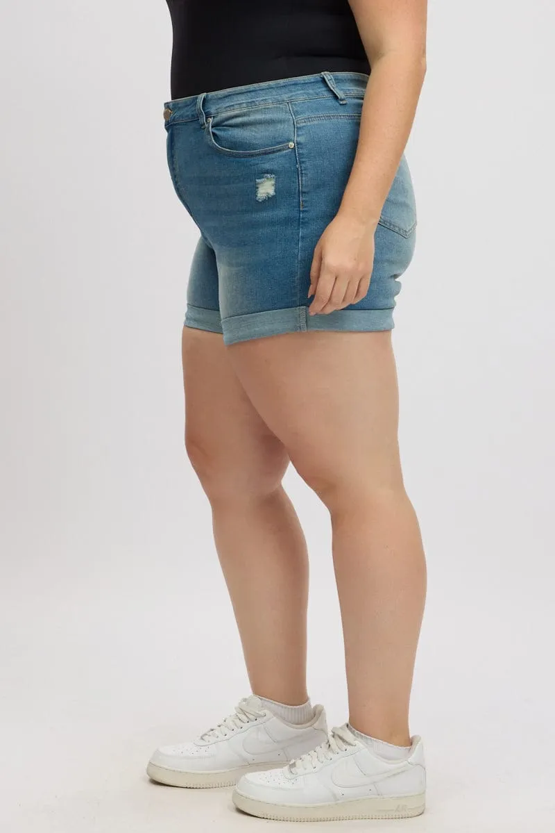 MoistureWicking Technology Peace Flow Denim Skinny Shorts High Rise Stretched