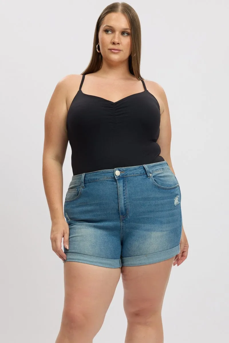 Denim Skinny Shorts High Rise Stretched Recycled materials