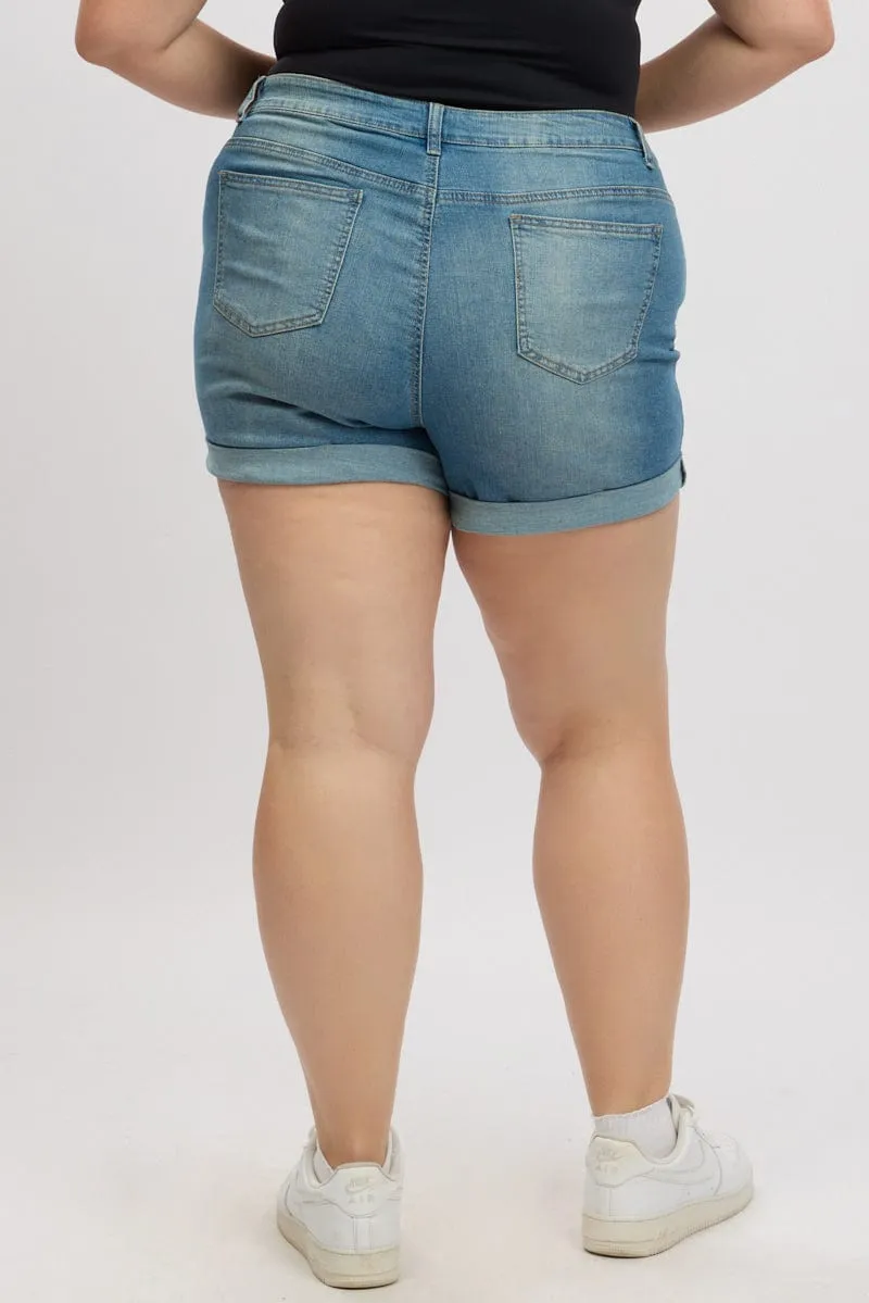 SoftenedEdges Design Glow Denim Skinny Shorts High Rise Stretched