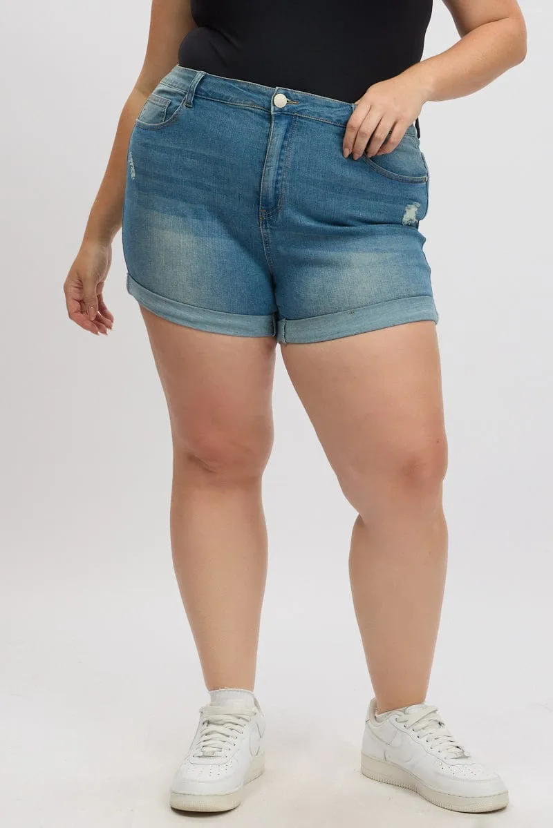 Love Energy Denim Skinny Shorts High Rise Stretched