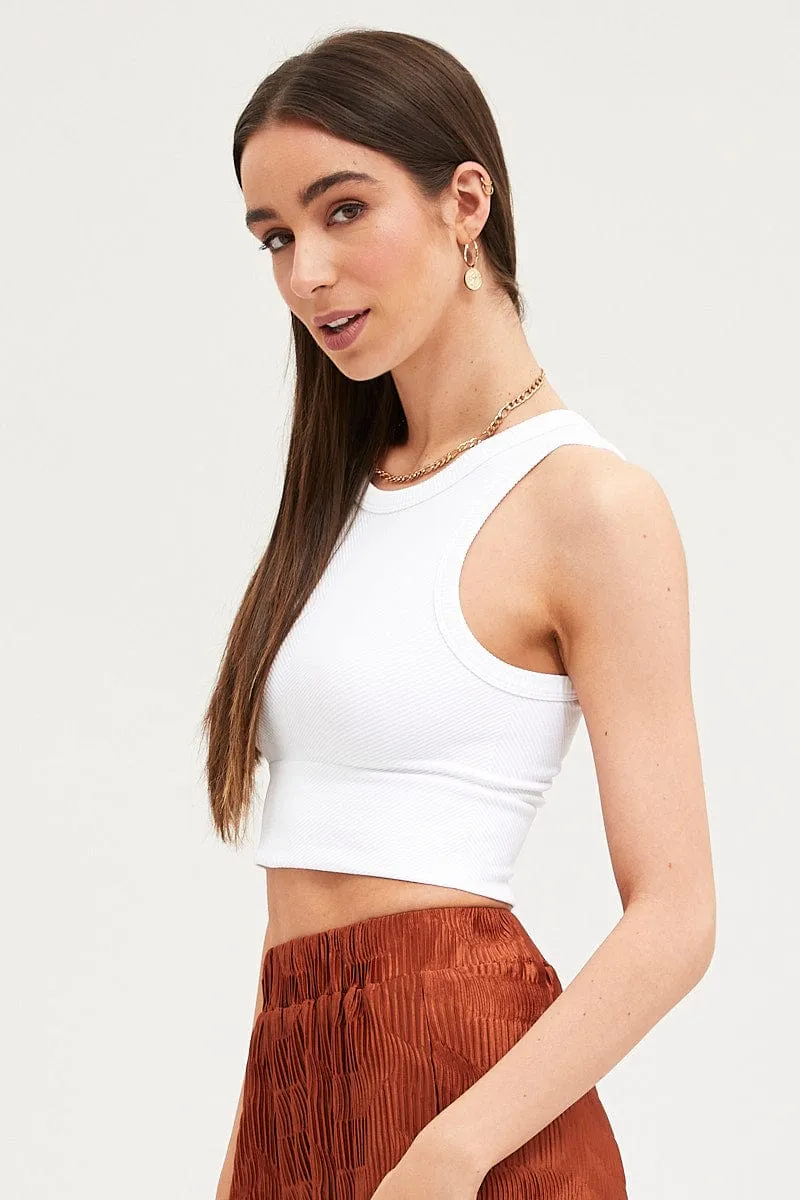 White Tank Top Sleeveless Crew Neck Seamless Outdoor Fashion