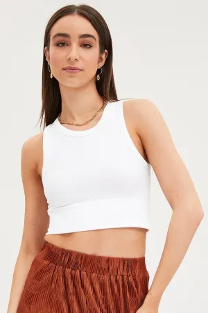 White Tank Top Sleeveless Crew Neck Seamless WrinkleFreeTexture Tulle Soul