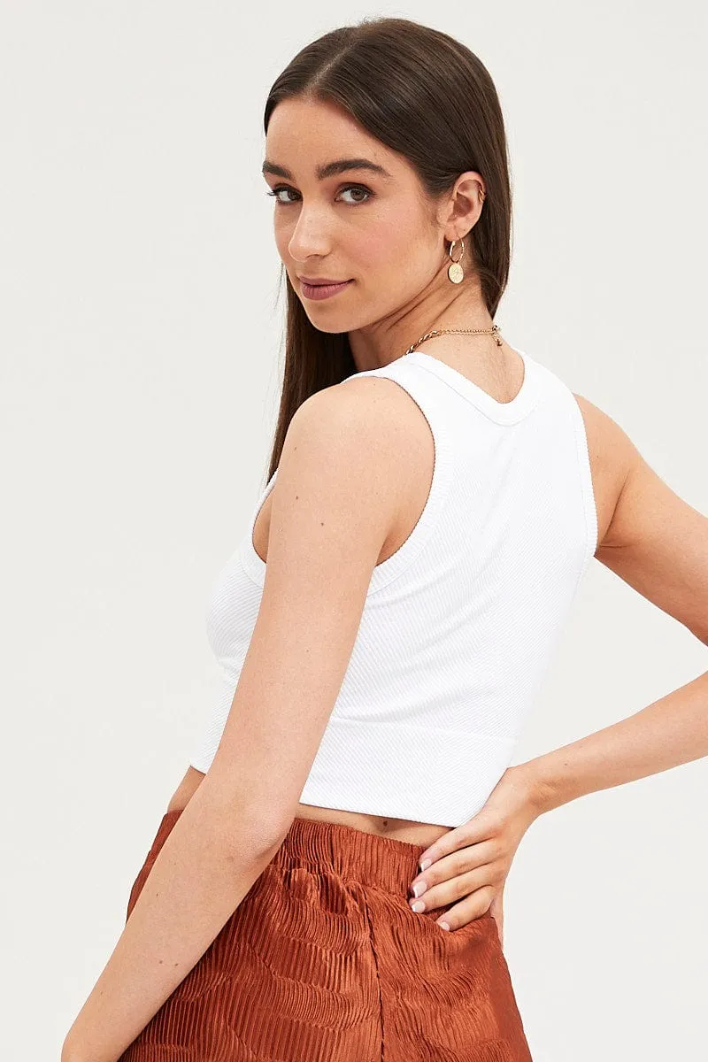 Glam Night White Tank Top Sleeveless Crew Neck Seamless
