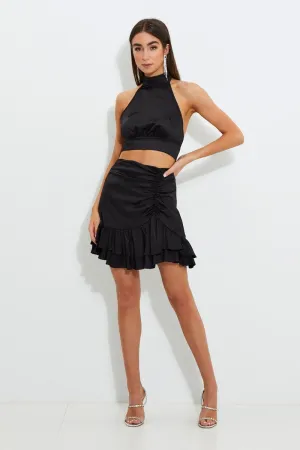Black Designer Asymmetric Frill Detail Mini Skirt High Street Fashion