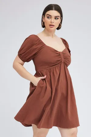 Flattering wear Fresh Twist Brown Mini Dress Tab Front Pockets