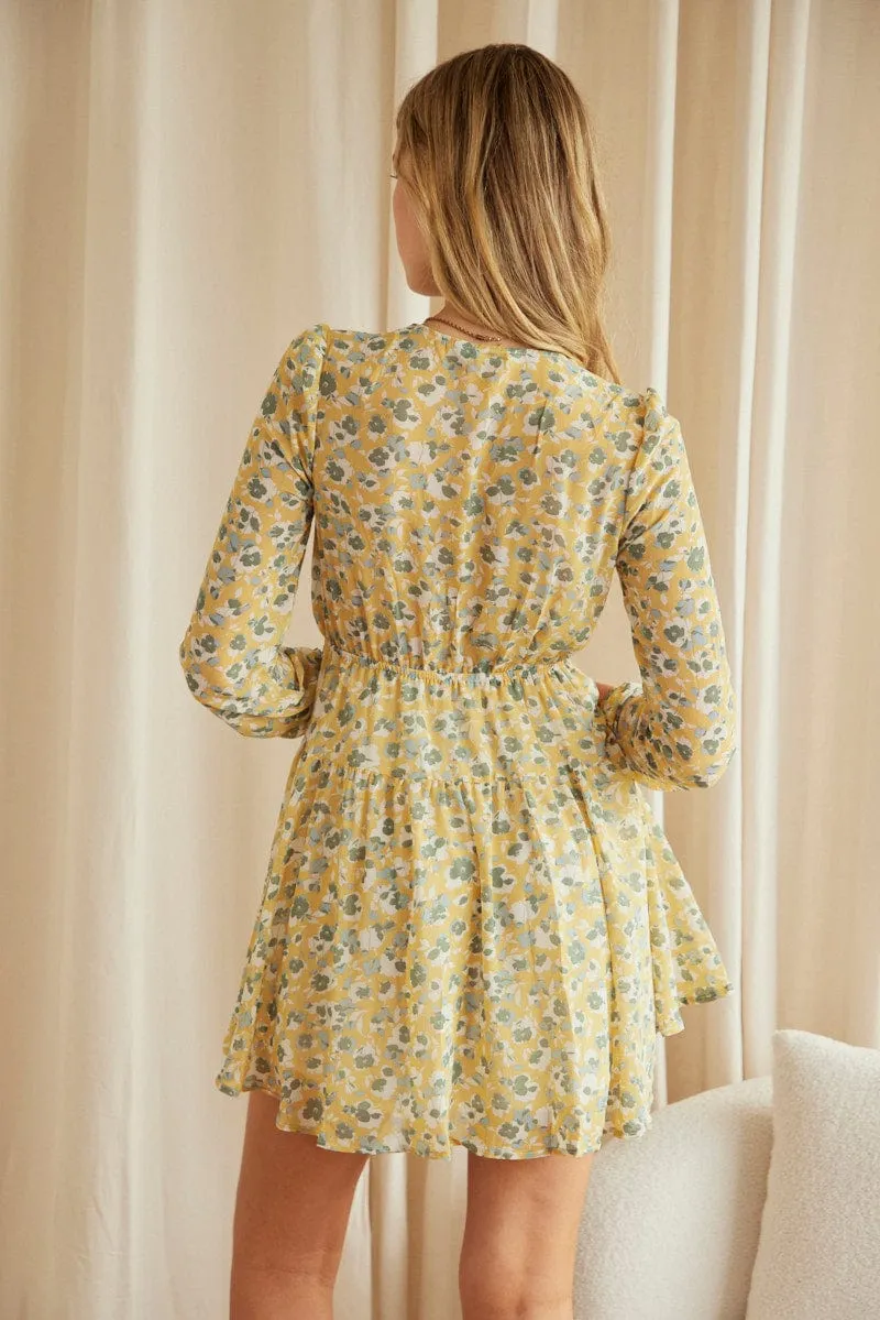 Club Pop Print Mini Dress Long Sleeve