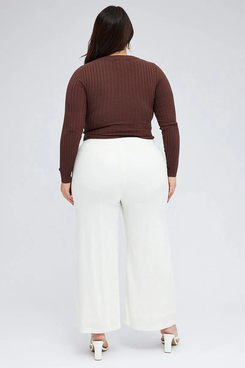 QuickReleaseBuckle Classic Fit White Wide Leg Pants Linen Blend Button Front