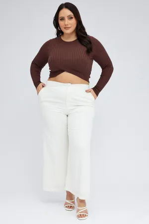 White Wide Leg Pants Linen Blend Button Front Trendy Vibe Fashionable Waist