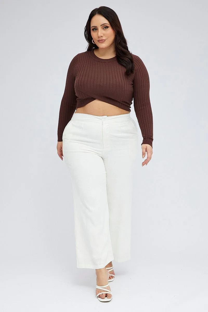 pilling resistant White Wide Leg Pants Linen Blend Button Front
