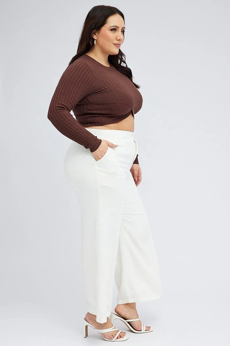 Cozy and Soft White Wide Leg Pants Linen Blend Button Front