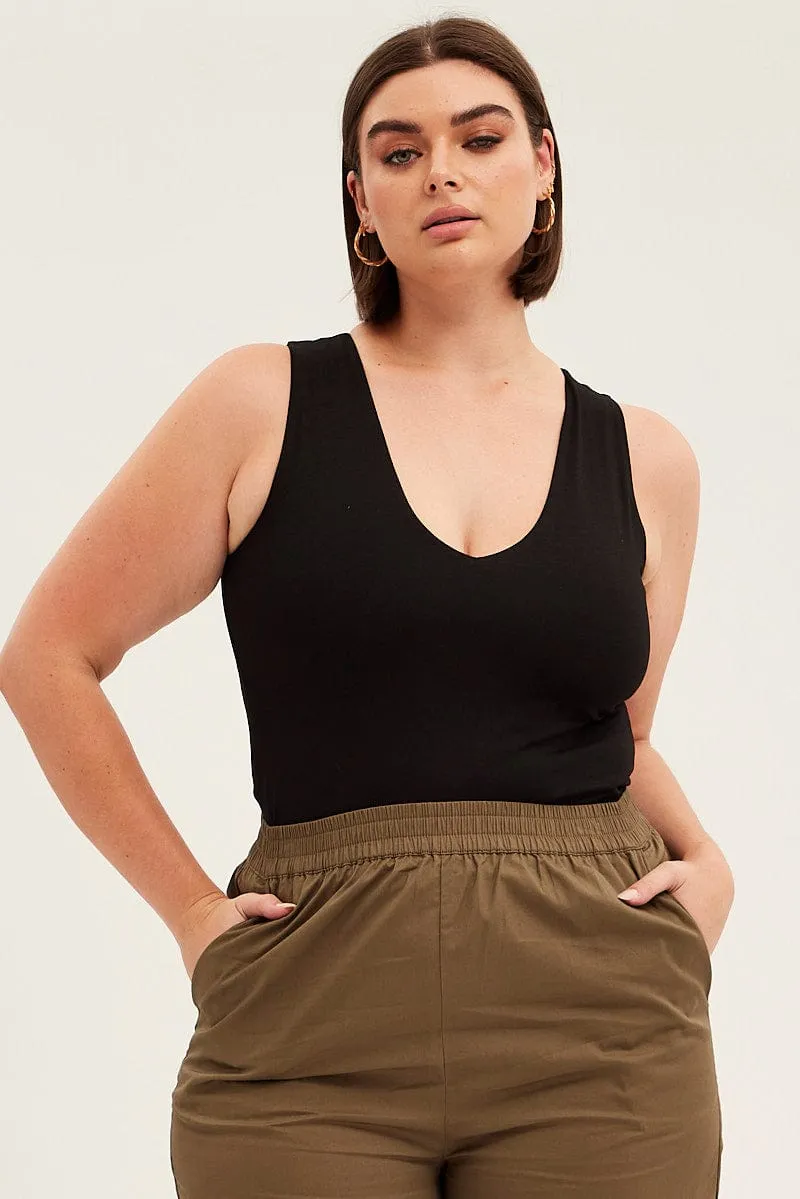 Black V-neck Sleeveless Cotton Tank Top Quick Wear Comfort Fit