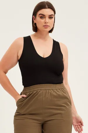 Black V-neck Sleeveless Cotton Tank Top Harbor Style Effortless Design