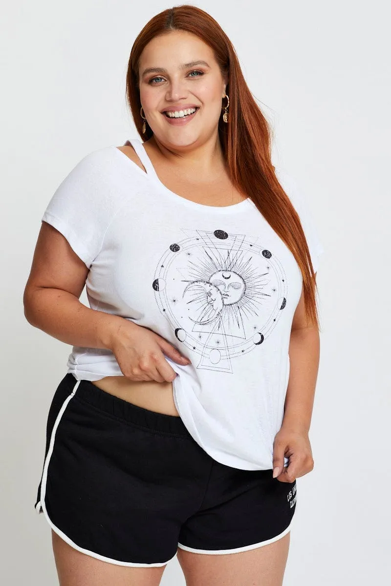 Placement Graphic T-shirt Celestial Cold Shoulder Chilly Day Style