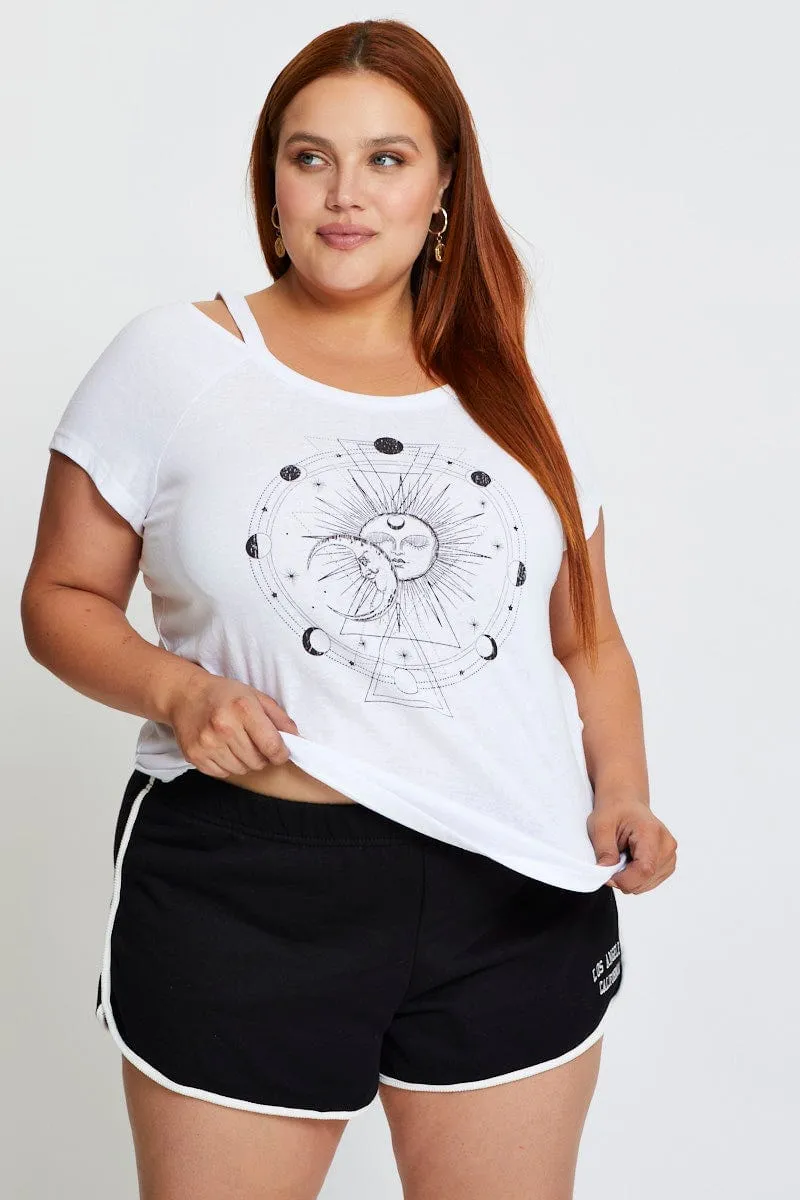 Placement Graphic T-shirt Celestial Cold Shoulder Quick Drying
