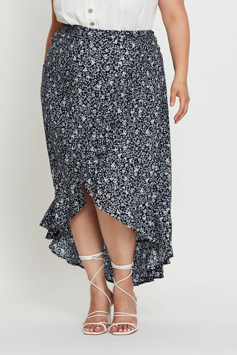 Floral Print Maxi Skirt High-low Light Flow