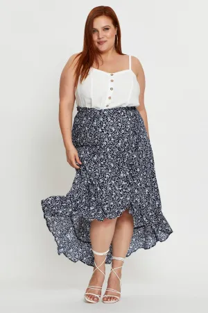 Tassel accents Floral Print Maxi Skirt High-low