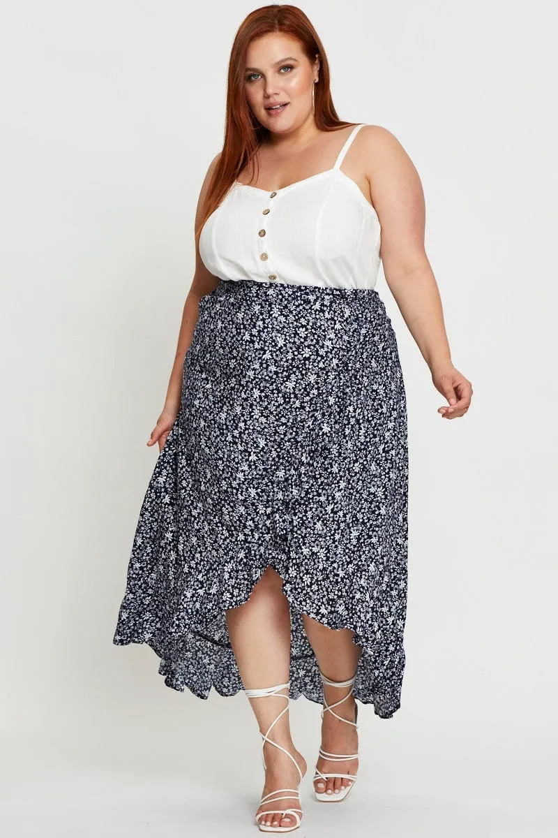 Global Inspiration Foil Print Floral Print Maxi Skirt High-low