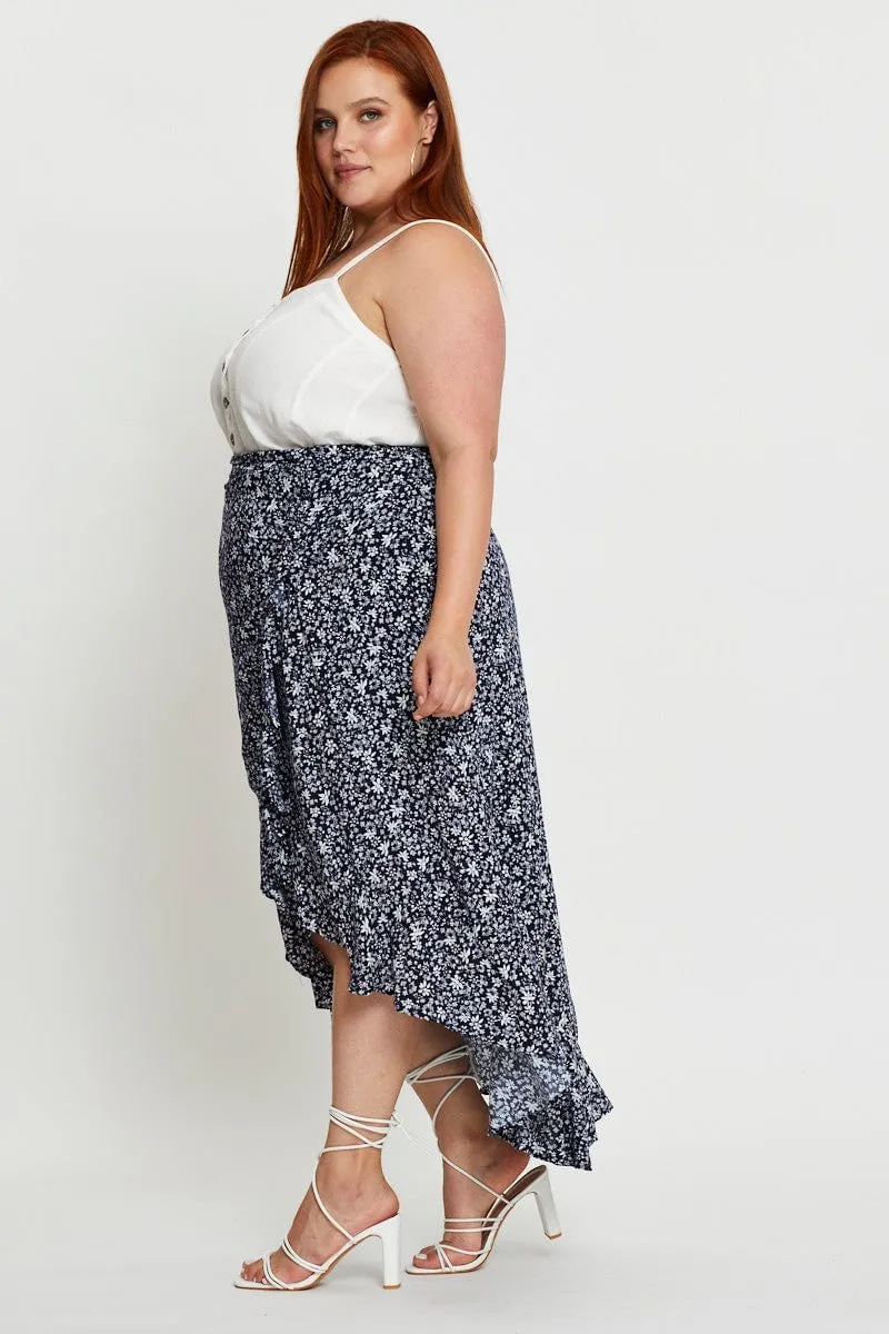 Urban Style Floral Print Maxi Skirt High-low