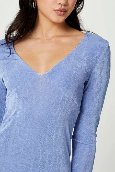 StainlessZippers Fantasy Mood Blue Bodycon Dress Long Sleeve