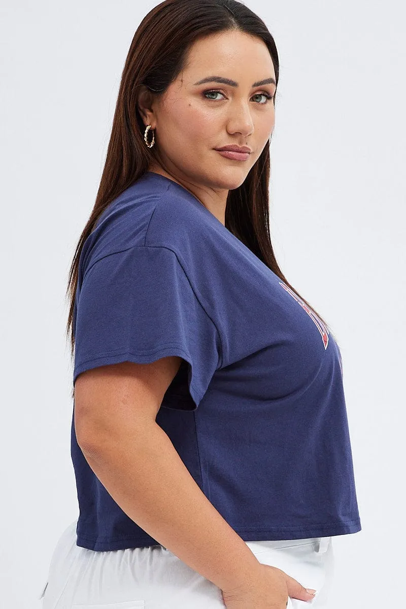 Blue Graphic T-shirt Brooklyn Shield Crop Cotton Trendy Comfort Adaptable
