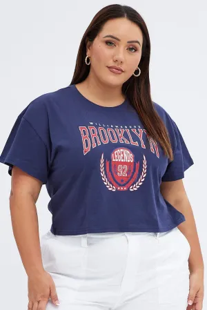 Blue Graphic T-shirt Brooklyn Shield Crop Cotton Indoor clothing Cool Design