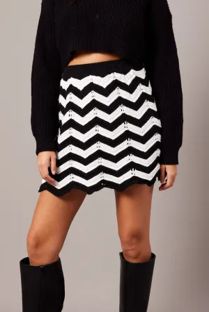 Black Stripe Knit Skirt Mini Comfy Look Simple Outfit