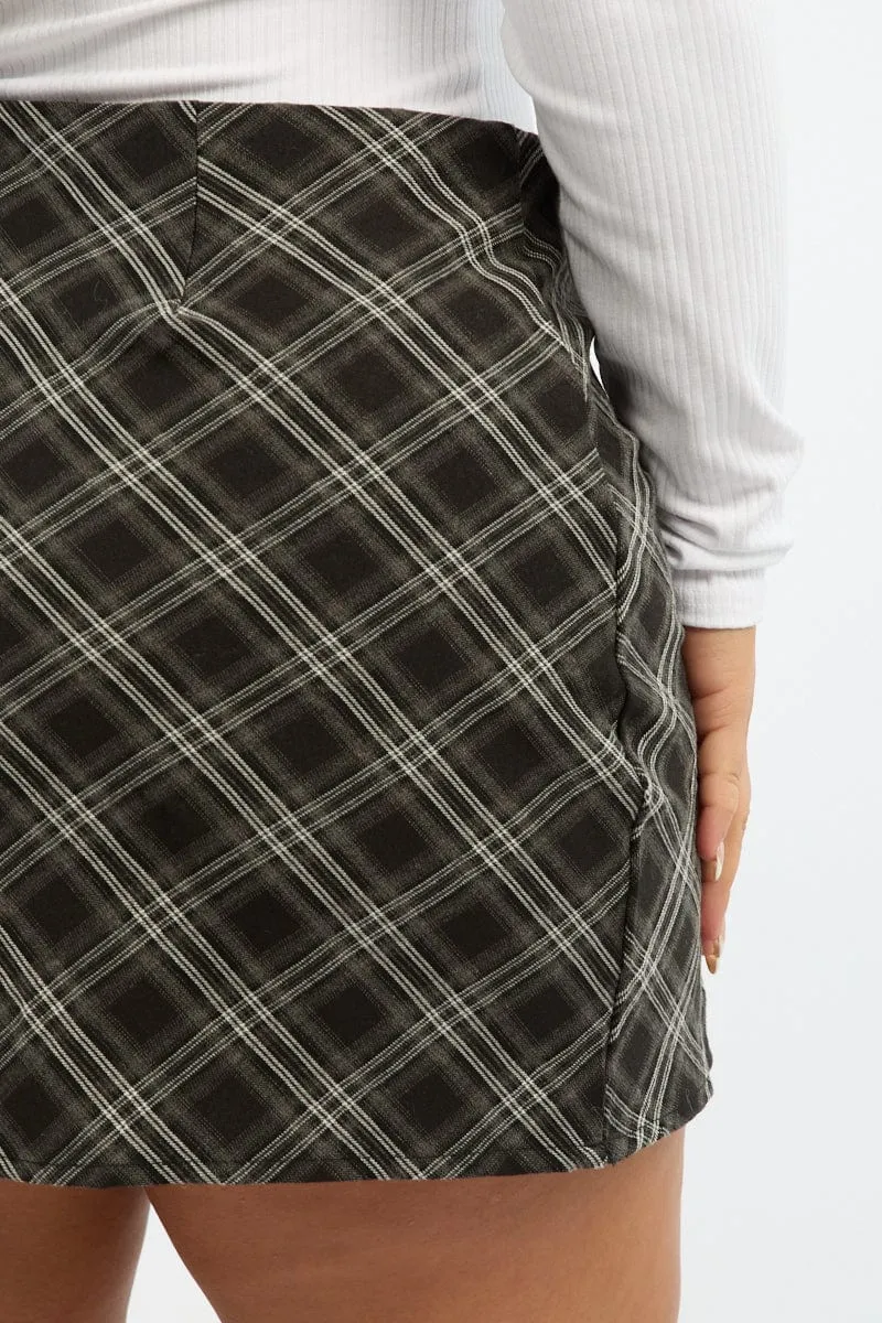 Black Check Mini Bias Skirt Roll Up Fasten