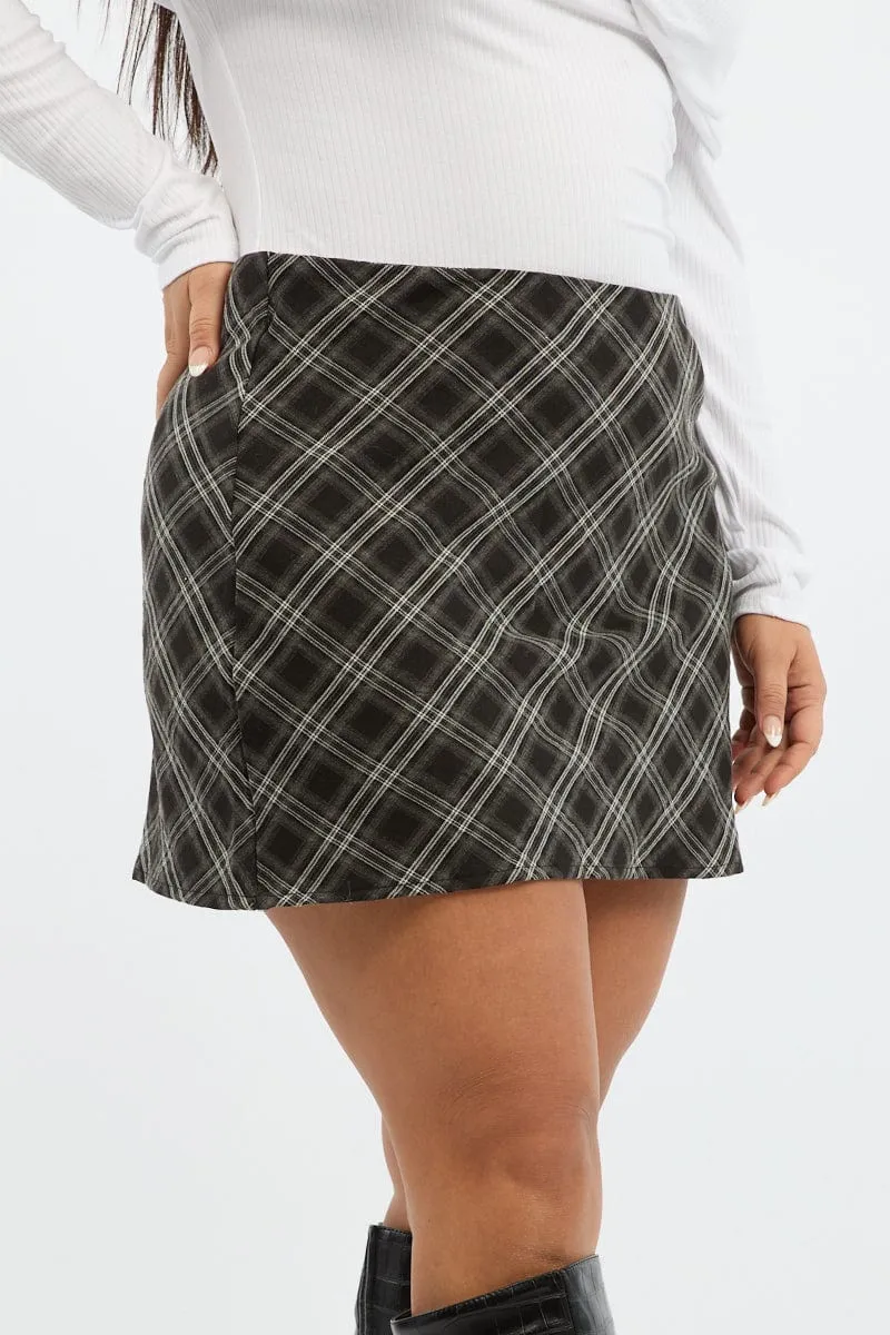 Adjustable drawstring Black Check Mini Bias Skirt