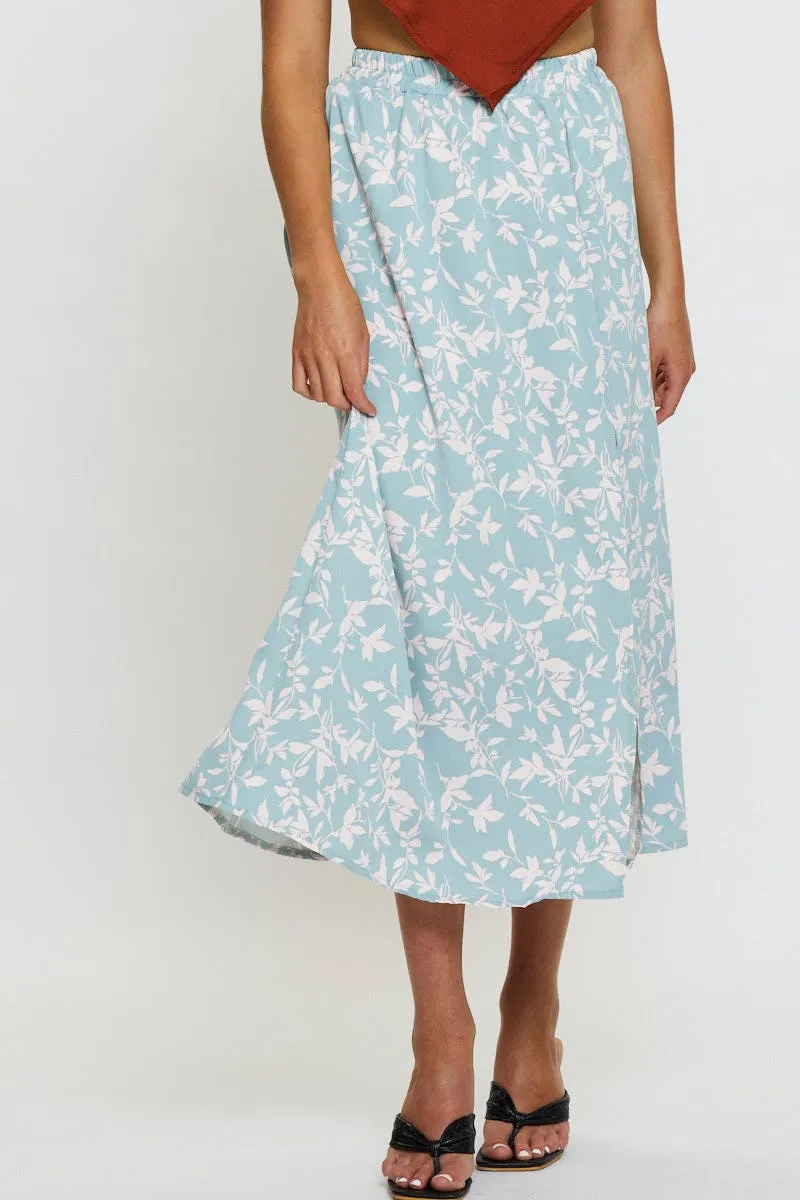 Print Midi Skirt Front Slit Texture Play Travel Friendly