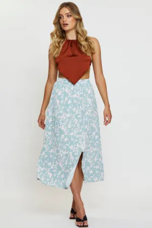 Crisp Fit Print Midi Skirt Front Slit