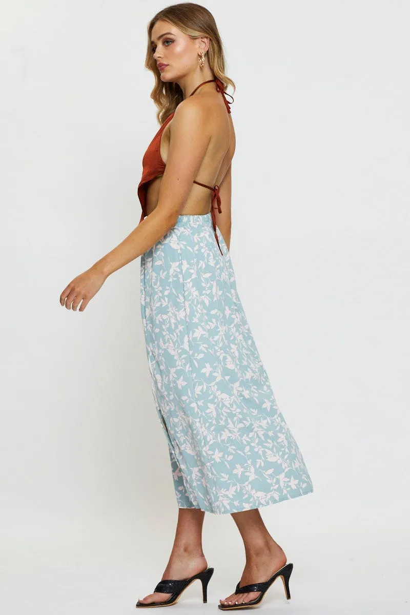 Print Midi Skirt Front Slit Double Layered Design