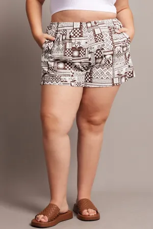 SoftTouch Beige Abstract Relaxed Shorts High Rise