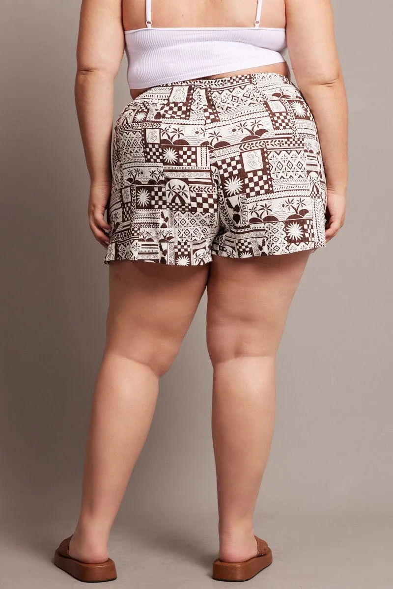 Flexible Material Romance Air Beige Abstract Relaxed Shorts High Rise