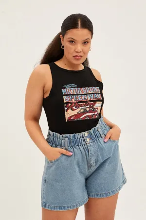 Black Graphic Tank Top Crew Neck AntiPillingTechnology OdorControlClothing