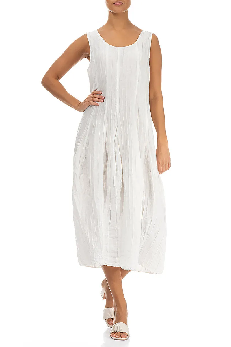 Sleeveless Balloon Crinkled Off White Silk Dress Hero Mode