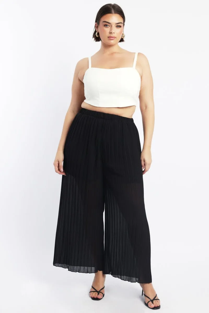 Black Pleat Wide Leg Pants No Ride Up