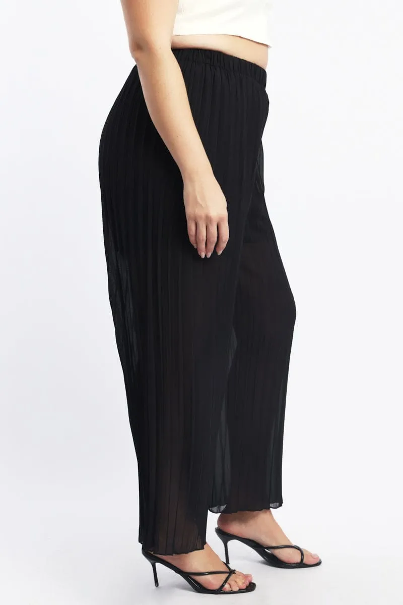 Black Pleat Wide Leg Pants Roll-up style Anti Pilling