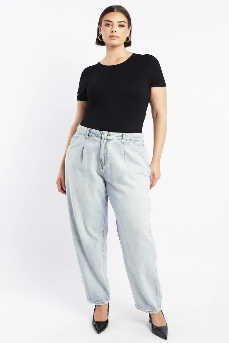 Black Bodysuit Short Sleeve Crew Neck Modal Travel Vibe