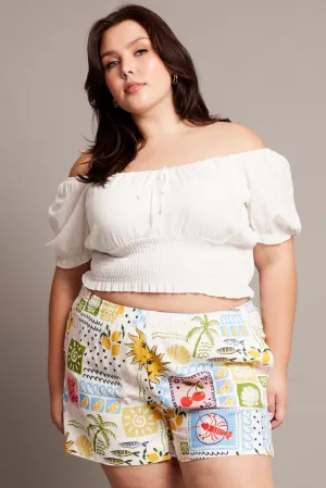 Fall Mood Sport Ease Multi Abstract Elastic Waist Linen Blend Shorts
