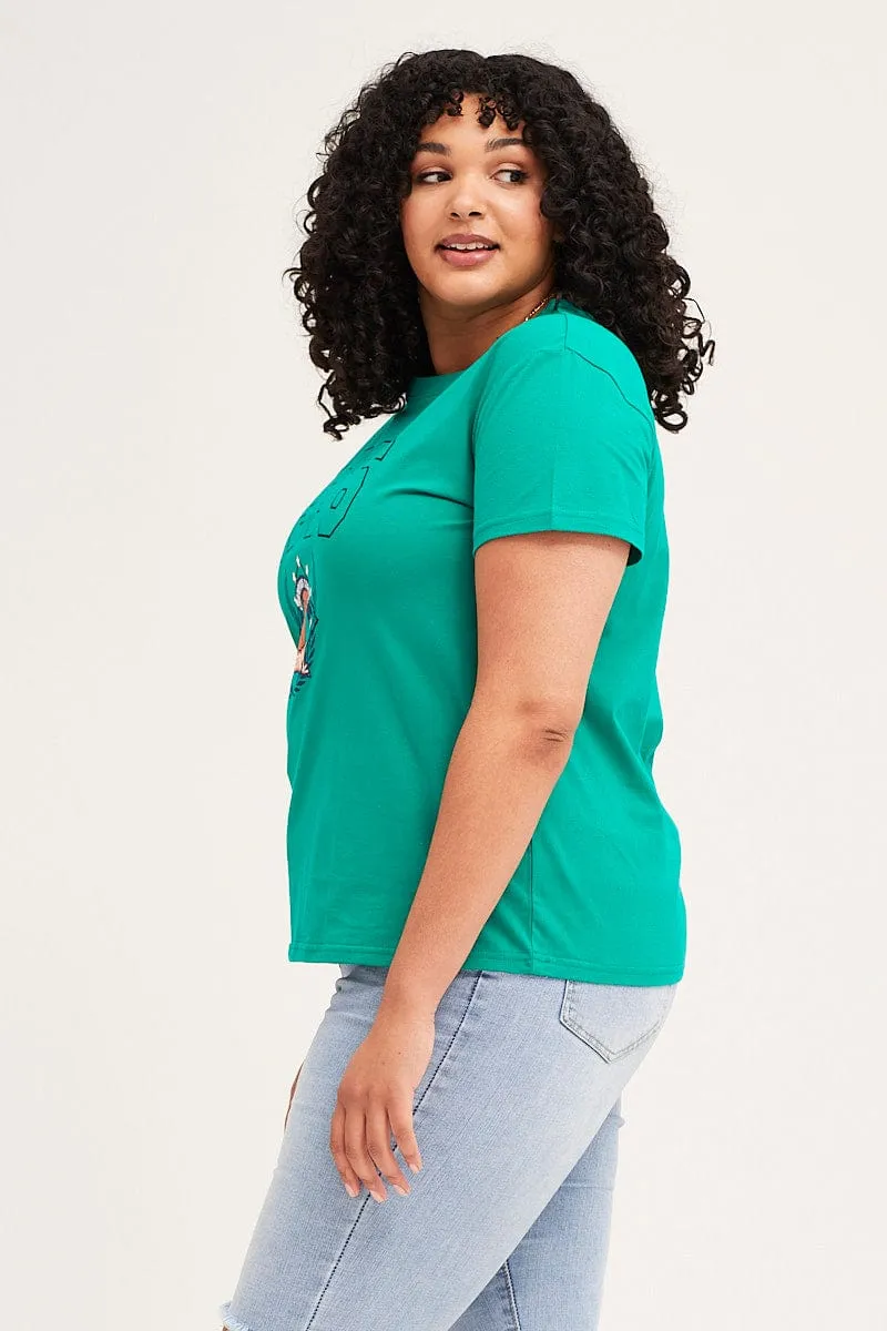 Green Short Sleeve Graphic T-shirt Breathable apparel