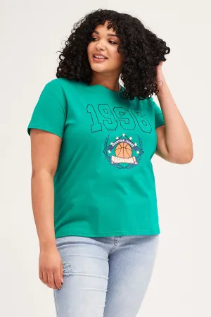 Green Short Sleeve Graphic T-shirt Versatile Trend