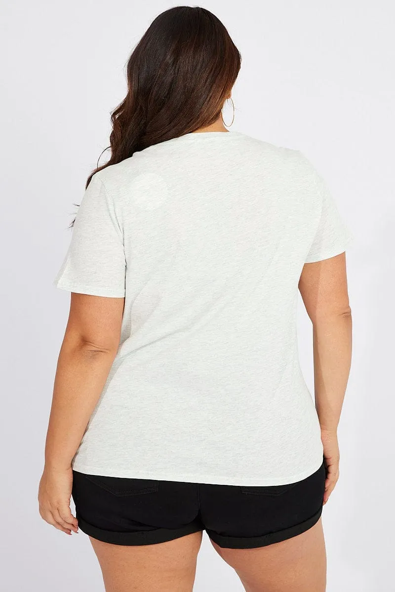 Everyday Casual Heathered Texture Grey Graphic T-shirt Short Sleeve Crew Neck
