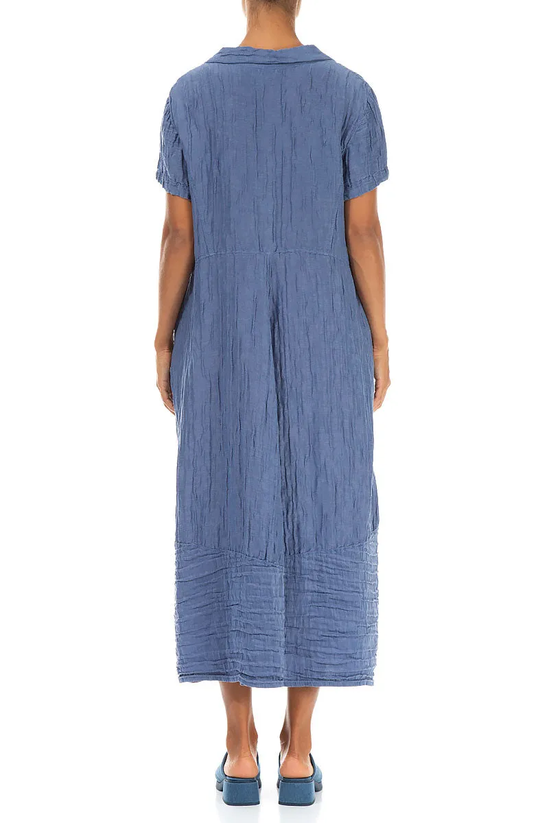 Buttoned Balloon Crinkled Blue Nova Silk Dress SustainableBlend