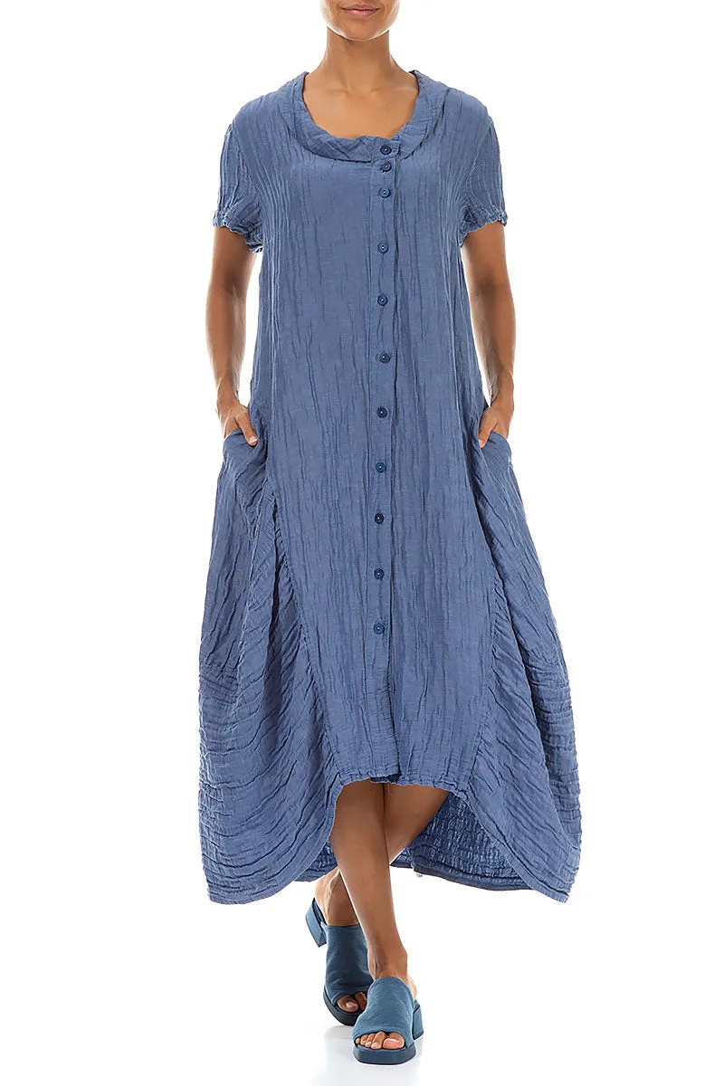 Buttoned Balloon Crinkled Blue Nova Silk Dress PressureRelief Seams