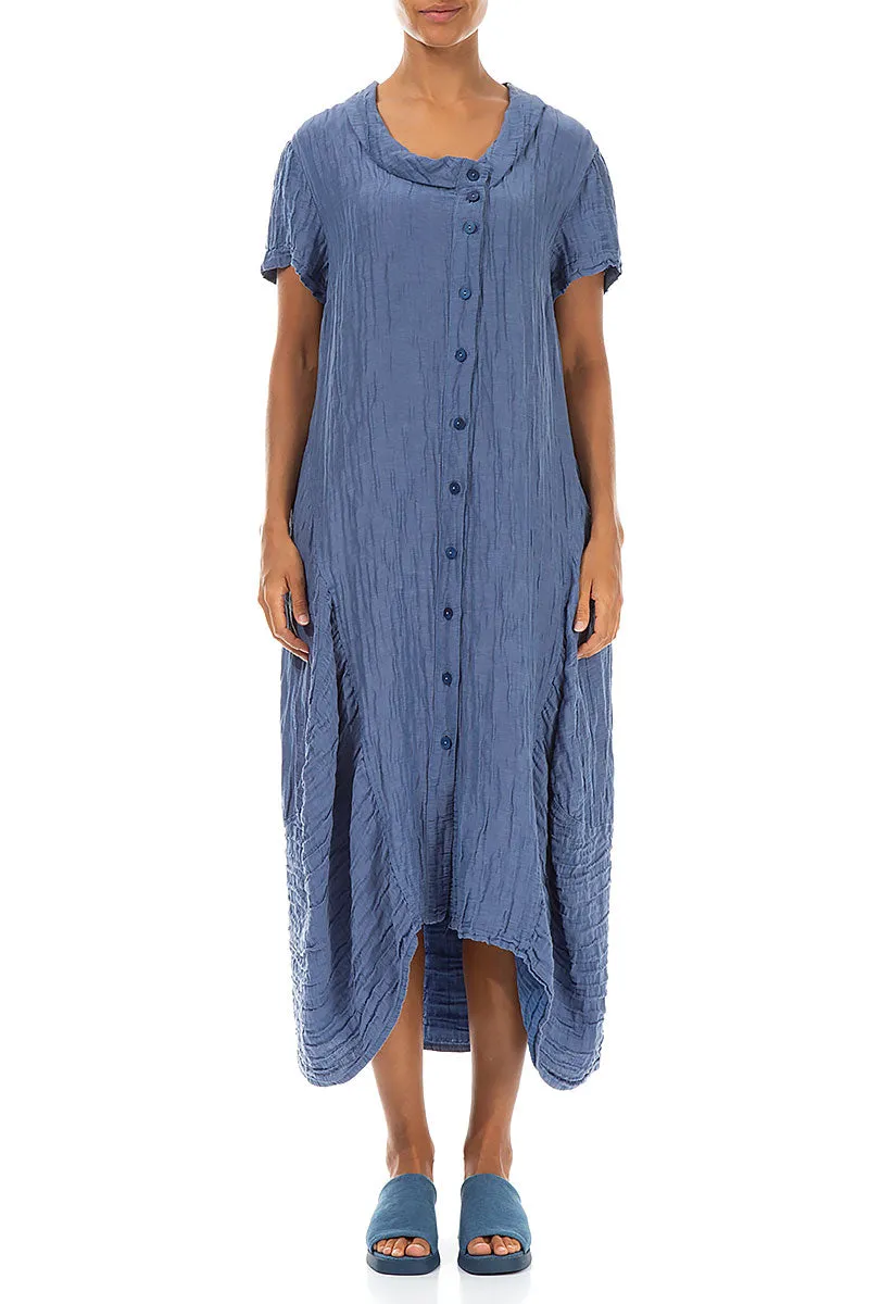 Cozy Robe Zoom Proper Buttoned Balloon Crinkled Blue Nova Silk Dress
