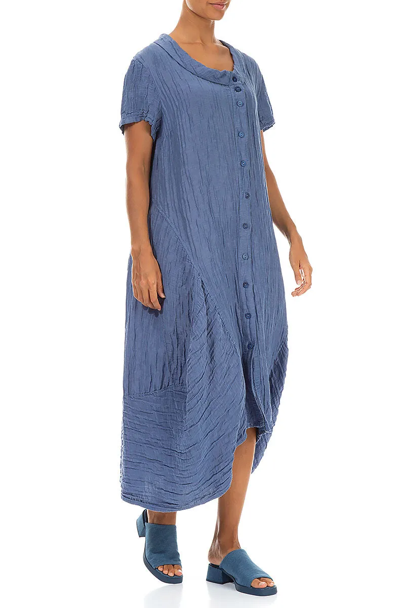 Sporty Jacket Street Fashion Buttoned Balloon Crinkled Blue Nova Silk Dress