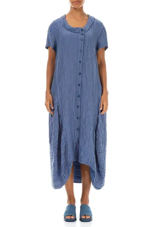 Cozy Robe Zoom Proper Buttoned Balloon Crinkled Blue Nova Silk Dress