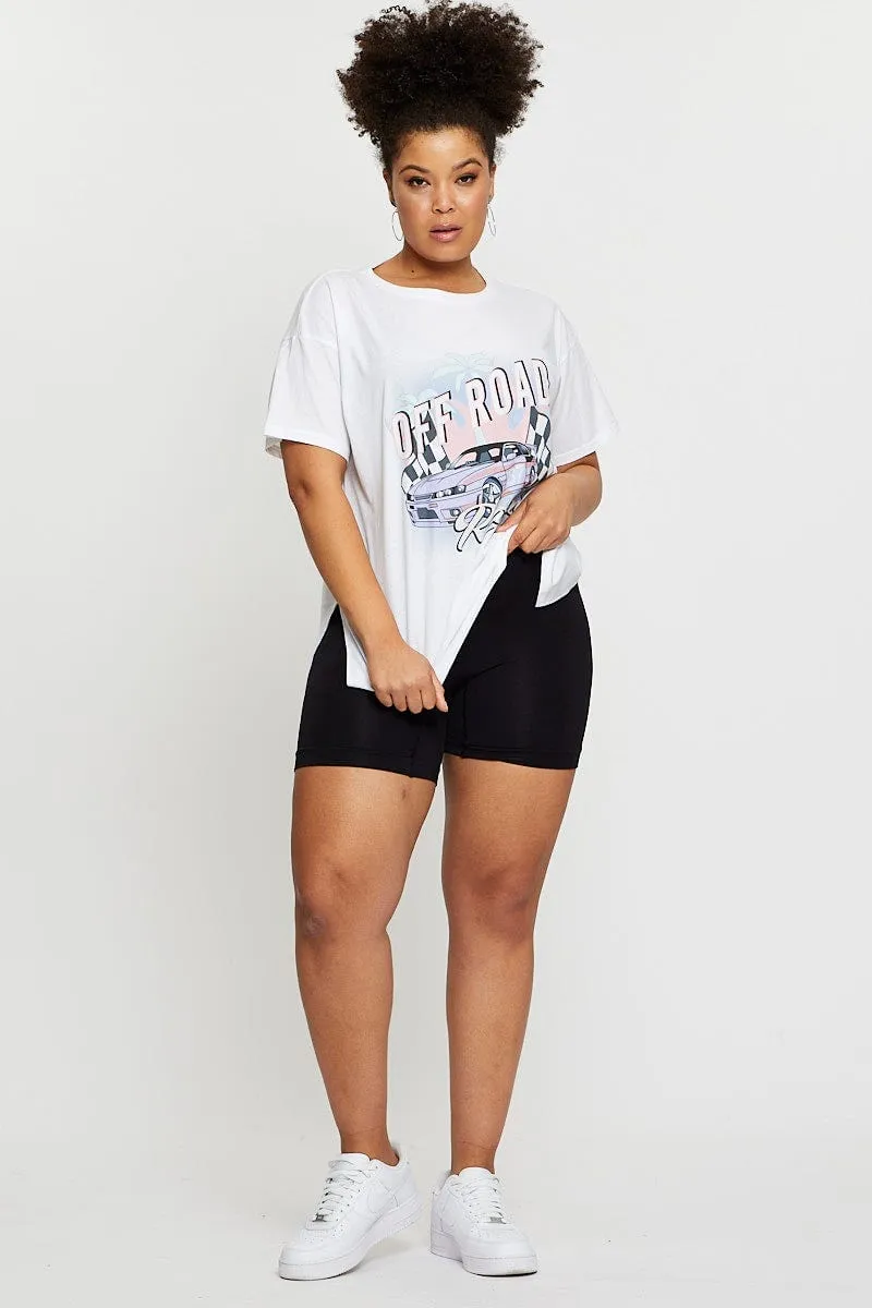 Seam Free Edging White Graphic T-shirt Off Road Short Sleeve Cotton