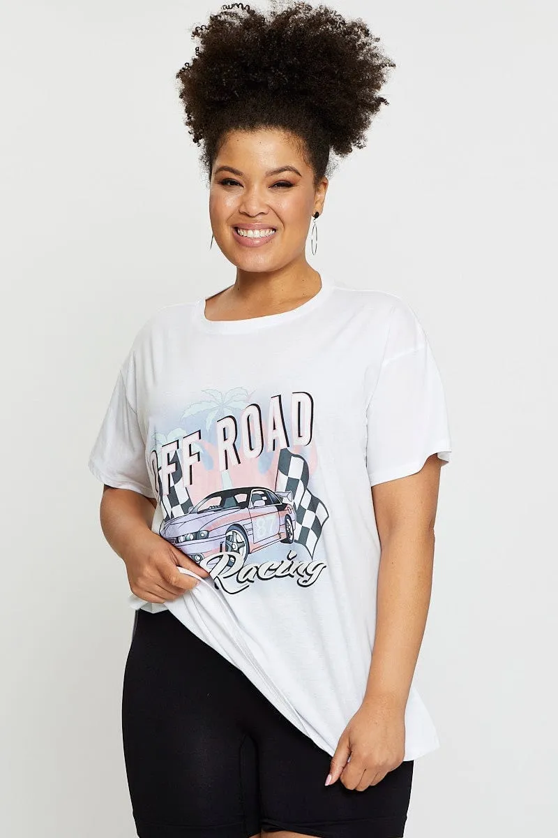 Abrasion Resistant Fabric Cool Weather Wear White Graphic T-shirt Off Road Short Sleeve Cotton